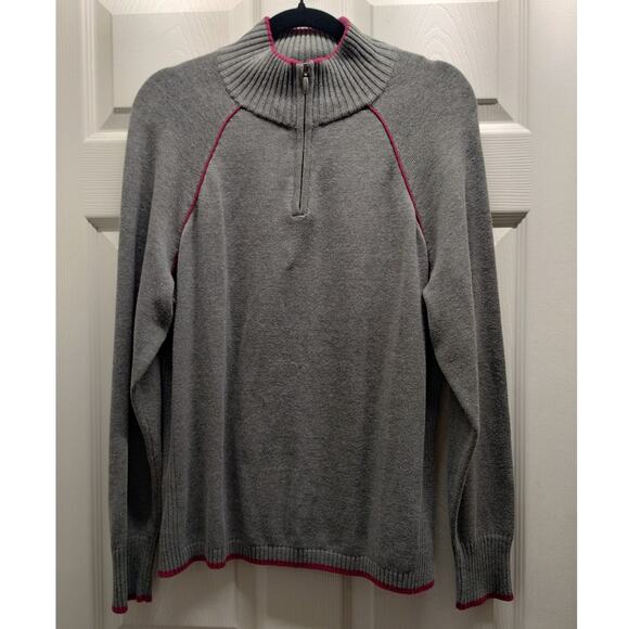 Eddie Bauer Women's Size XL Gray Quarter Zip Pink Trim Pullover Knit Sweater - Picture 1 of 5